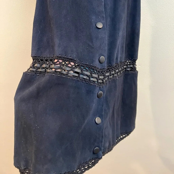 Magda Butrym Oakland Blue Suede Crochet Embroidered Lace Designer Mini Dress 34 - Picture 7 of 14
